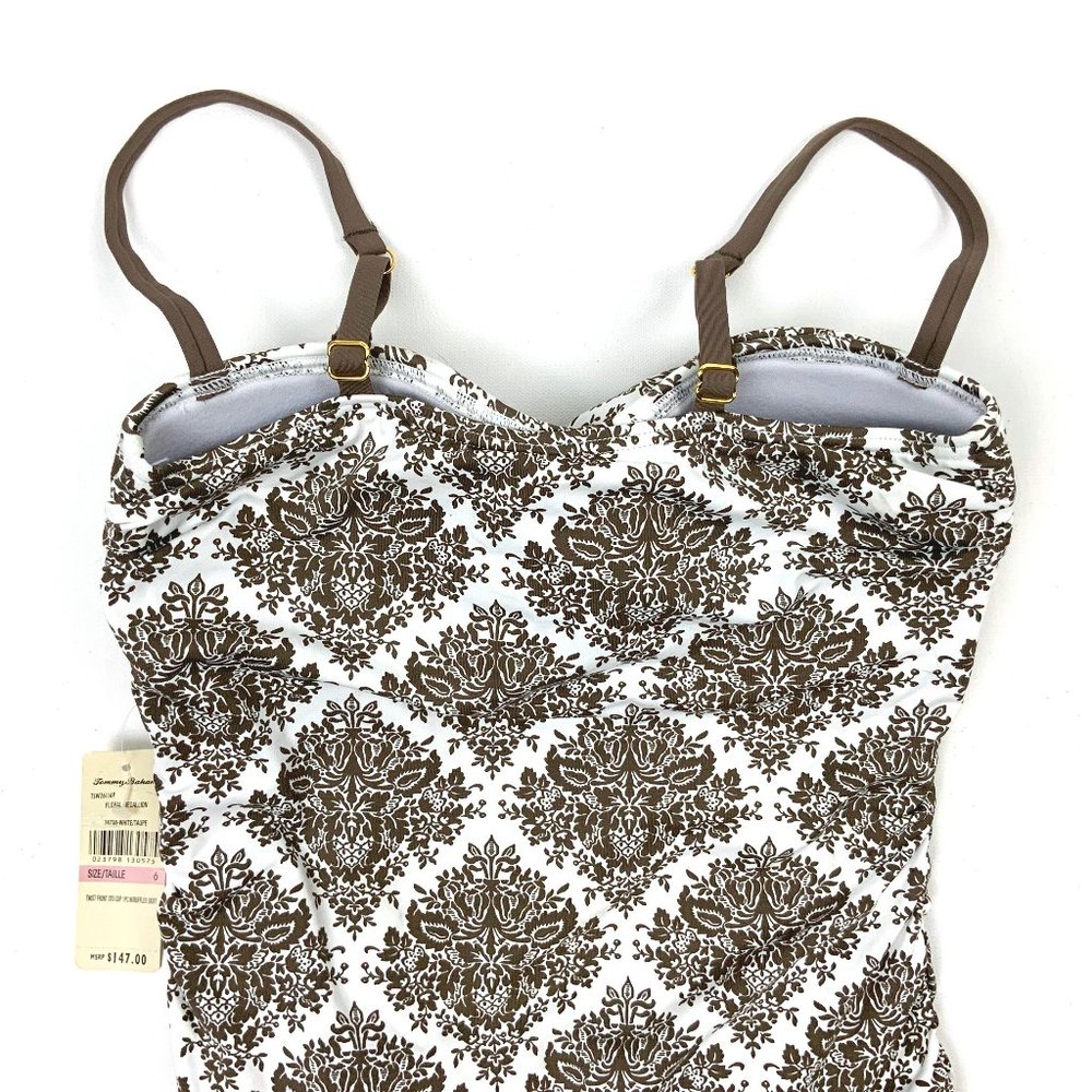 New Tommy Bahama One-Piece Swimsuit White/ Taupe Size 6 - Picture 11 of 16